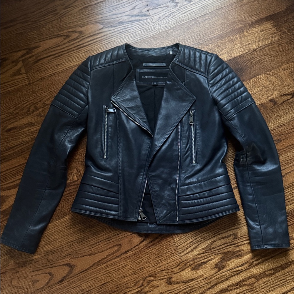 Vintage Marc New York Blue Leather Moto Biker Jacket XS
